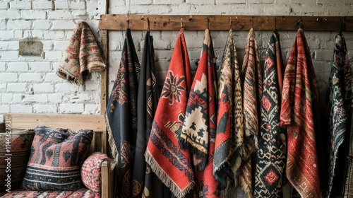 Wallpaper Mural A patterned shawl artistically displayed on a rustic hanger in a boutique shop Torontodigital.ca