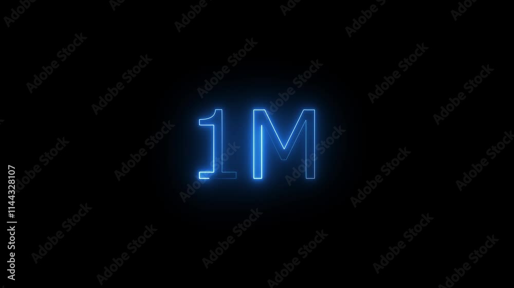Neon glowing 1M text animation on black background. Neon glowing 1M text animation on black background.