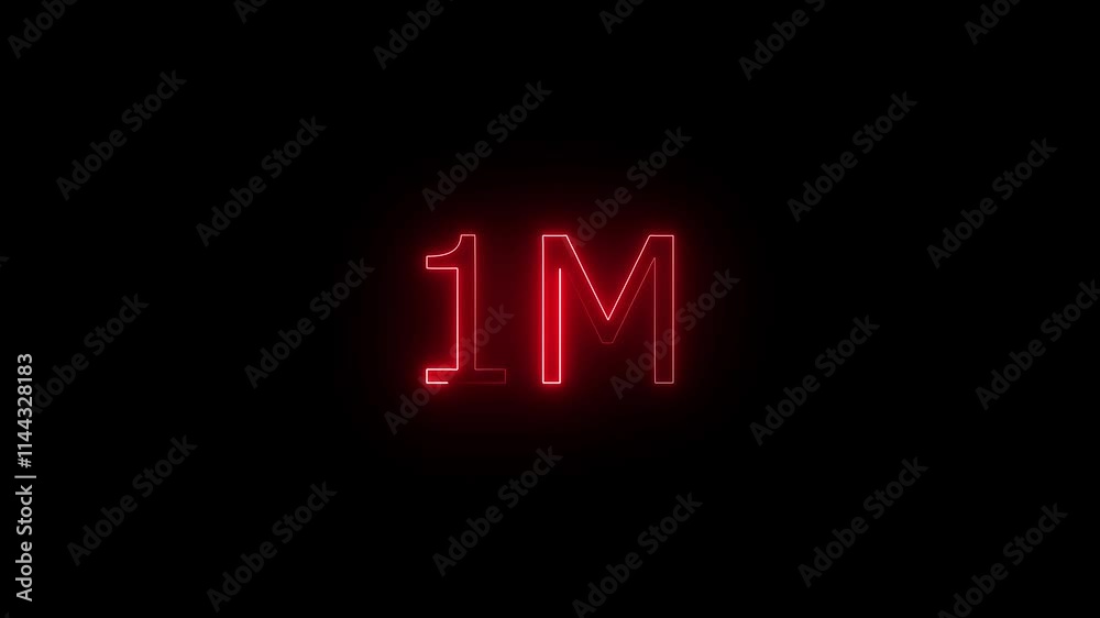 Neon glowing 1M text animation on black background. Neon glowing 1M text animation on black background.