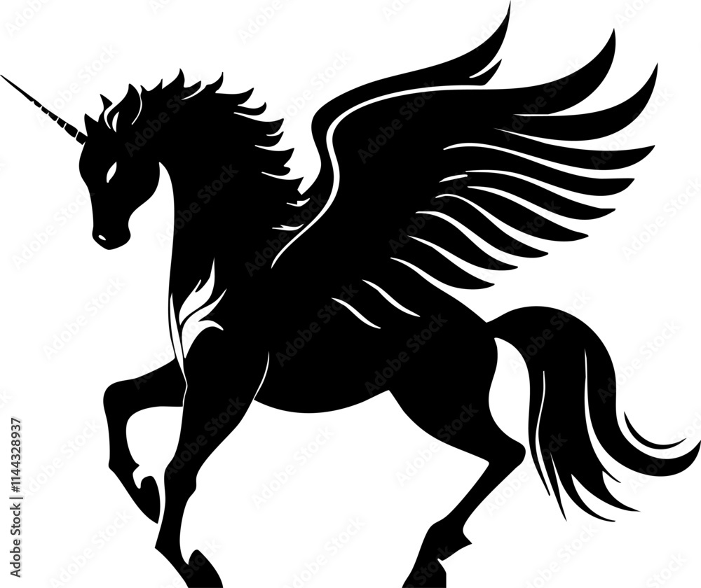 Fototapeta premium A striking silhouette of a winged unicorn, representing fantasy and magic, perfect for creative projects.
