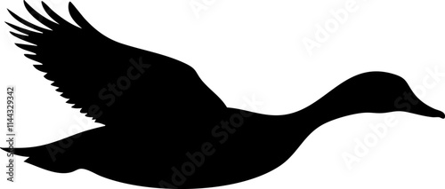 A simple black silhouette of a bird in flight, symbolizing freedom and nature, ideal for various design projects.