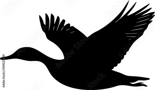 A sleek silhouette of a flying duck, capturing the essence of wildlife and freedom in nature.