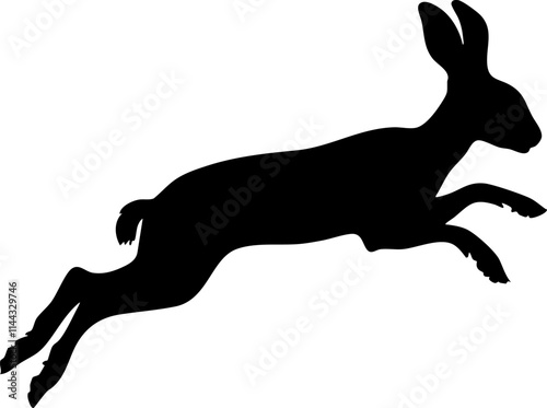 A silhouette of a jumping rabbit, representing agility and playfulness in a minimalist design.