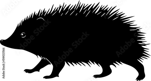 A stylized silhouette of a hedgehog, showcasing its spiky back and cute features, ideal for nature-themed designs.