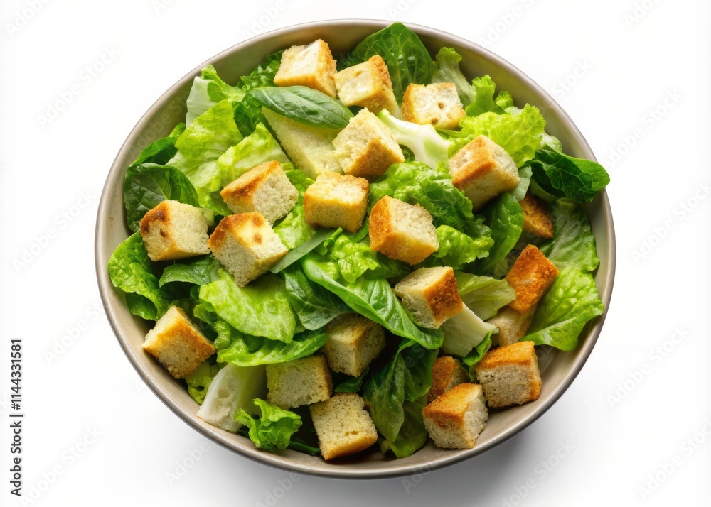 Caesar Salad Bowl Top View - Croutons, Lettuce, Dressing, Food Photography Caesar Salad Bowl Top View - Croutons, Lettuce, Dressing, Food Photography