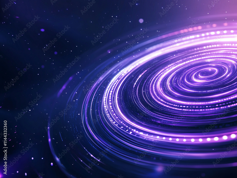 Obraz premium glowing spiral galaxy with vibrant purple and blue hues, surrounded by stars in deep space