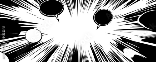 A dynamic comic-style illustration featuring explosive backgrounds and empty speech bubbles, ideal for storytelling or creative projects.