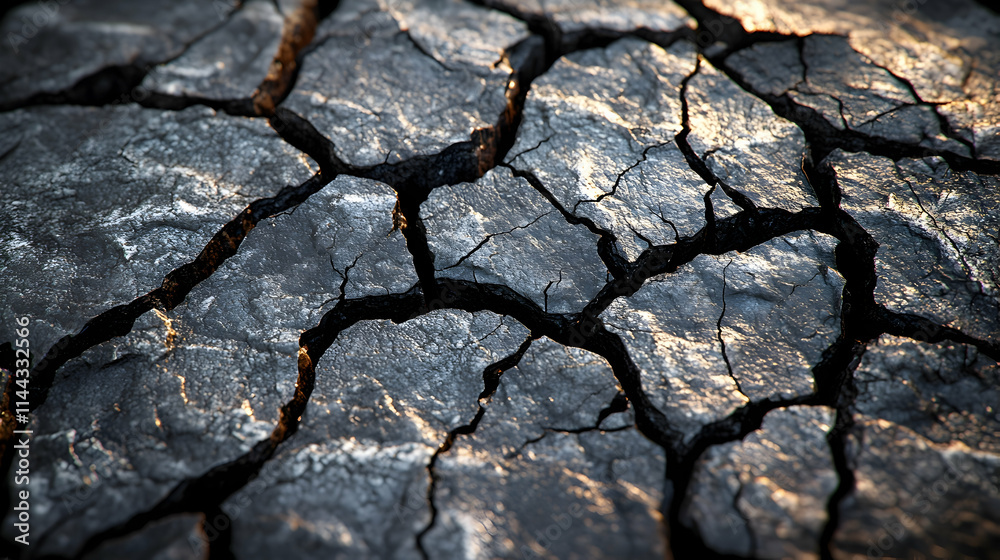 Fototapeta premium Close-up of cracked, dry earth; arid land texture.