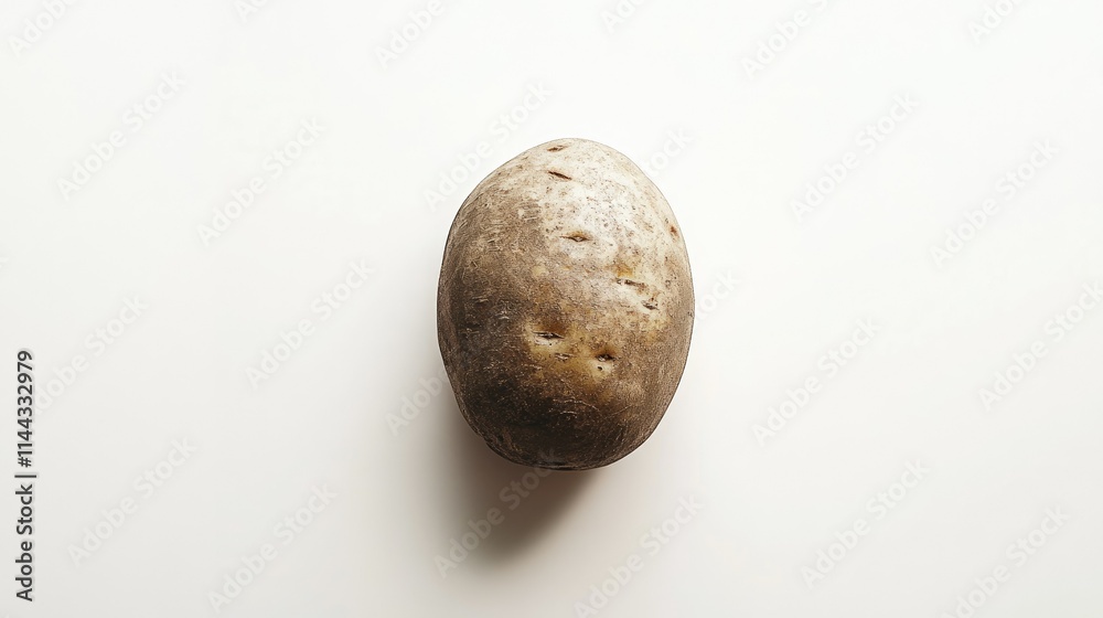 A single large organic potato placed at the center of a clean white background, showcasing its fresh appearance A single large organic potato placed at the center of a clean white background, showcasing its fresh appearance
