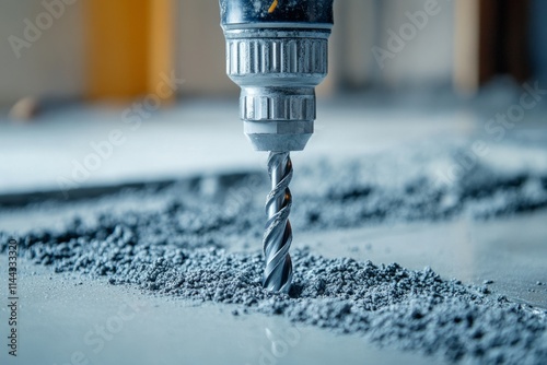 Drilling concrete surface with perforator and drill bit during construction work