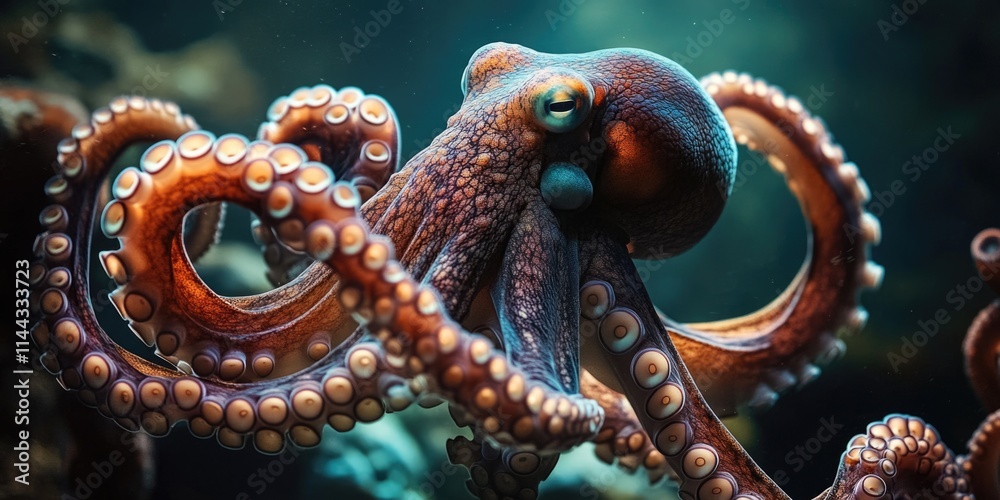 Obraz premium An underwater shot capturing the details of an octopus's skin texture and colors