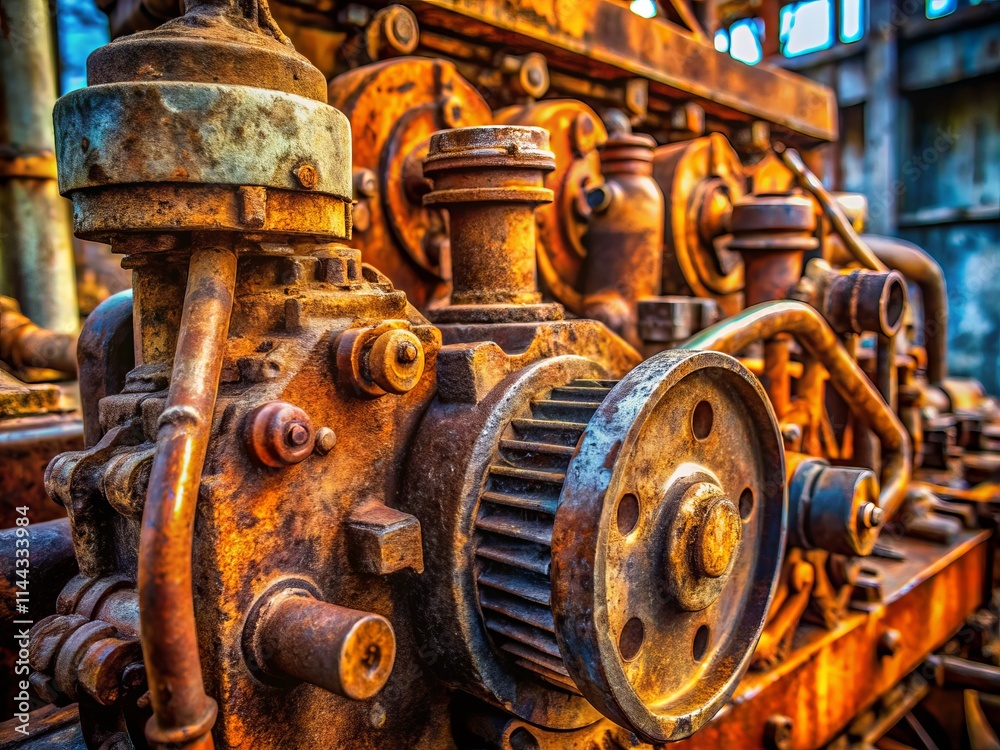 Rusty Power Generation Engine Close Up - Wide Angle Industrial Machinery Photography Rusty Power Generation Engine Close Up - Wide Angle Industrial Machinery Photography