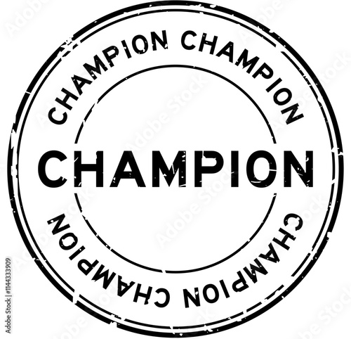 Grunge black champion word round rubber seal stamp on white background