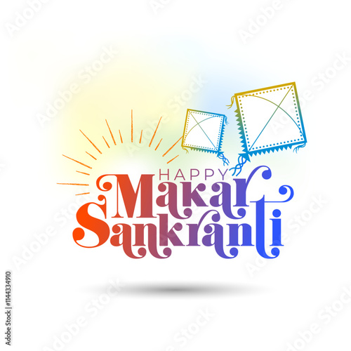 Happy Makar Sankranti for Kite festival of India. Holiday greeting card, logo unit, promo, typo, post, banner concept background. photo