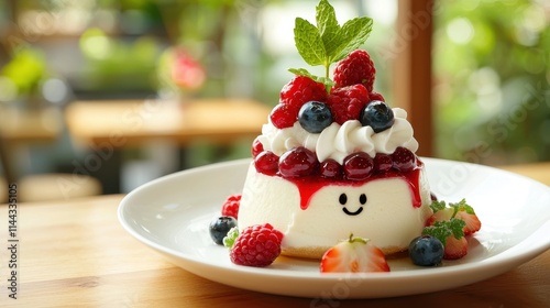 Cheerful Dessert with Fresh Berries and Whipped Cream on a Wooden Table