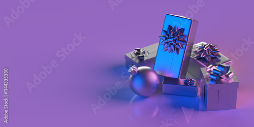 3D rendered chrismas gift boxes with copy space.