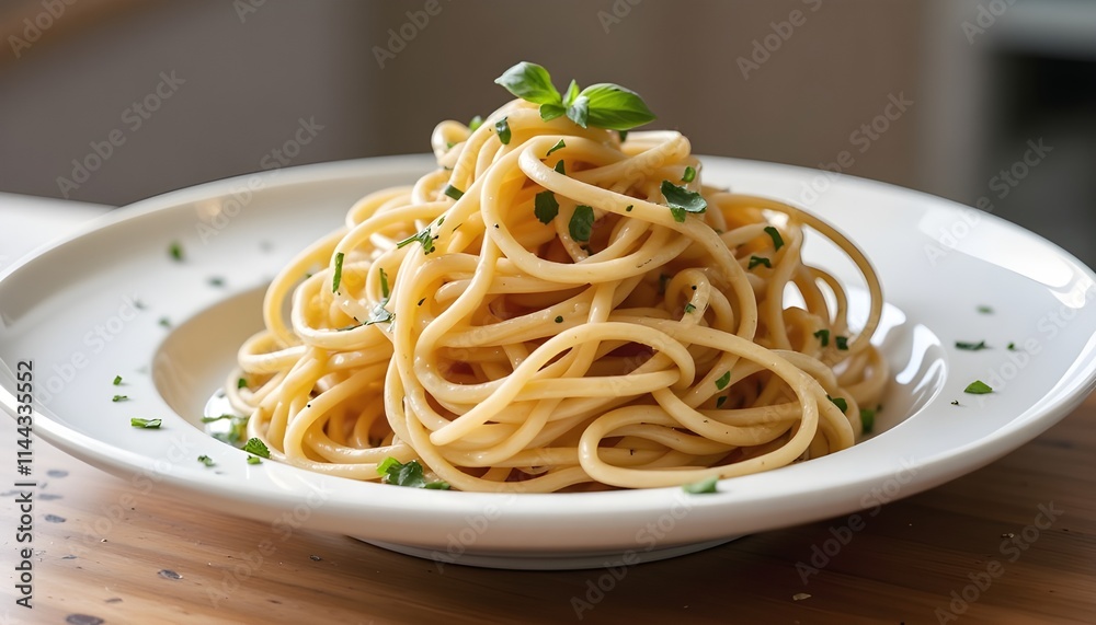 A wonderful spaghetti noodles on white ceramic plate A wonderful spaghetti noodles on white ceramic plate