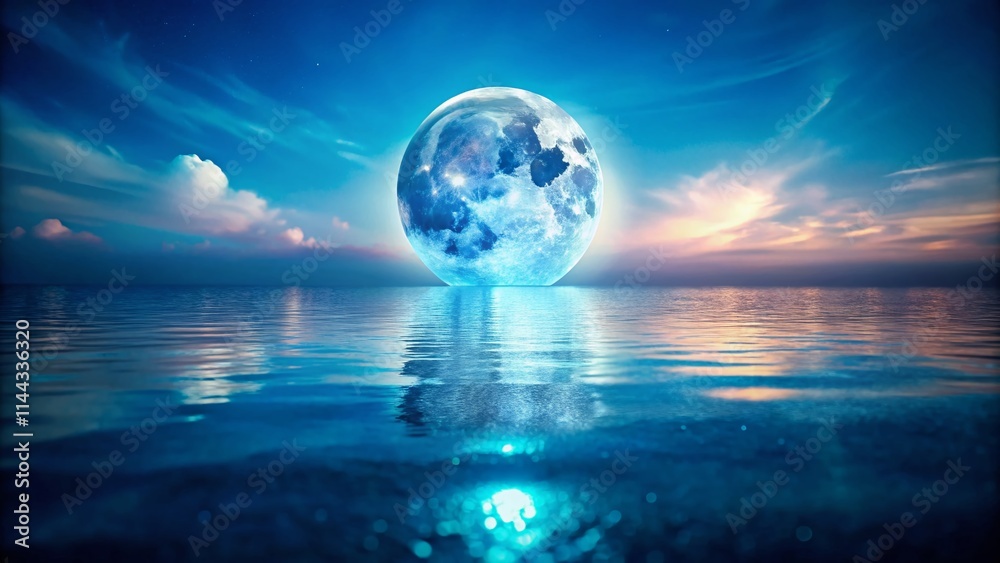 Fototapeta premium Dreamlike Blue Moon Sea Reflection - Tilt-Shift Fantasy Photography