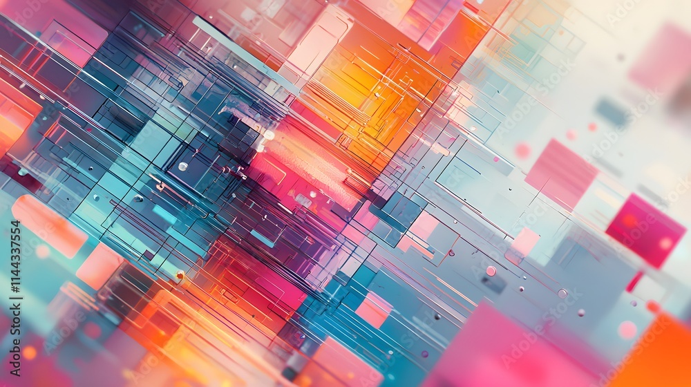 Abstract colorful background with squares, a vibrant geometric pattern of pastel hues and blurred lines, perfect for modern wallpaper or artistic design Abstract colorful background with squares, a vibrant geometric pattern of pastel hues and blurred lines, perfect for modern wallpaper or artistic design