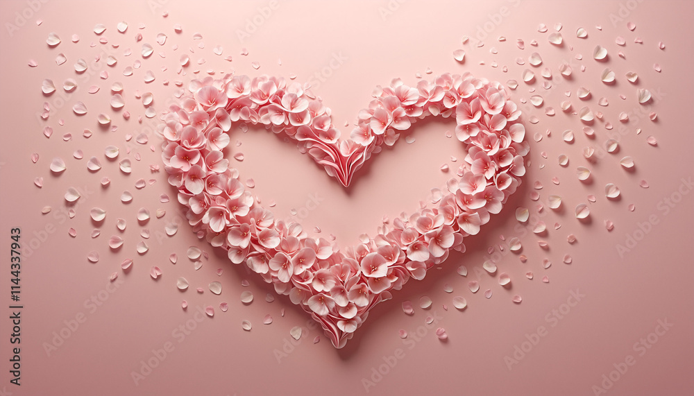 pink rose petals form a heart shape on a light background pink rose petals form a heart shape on a light background