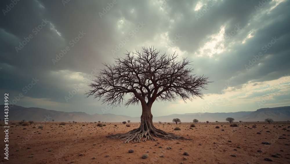 Obraz premium Lone tree in barren desert