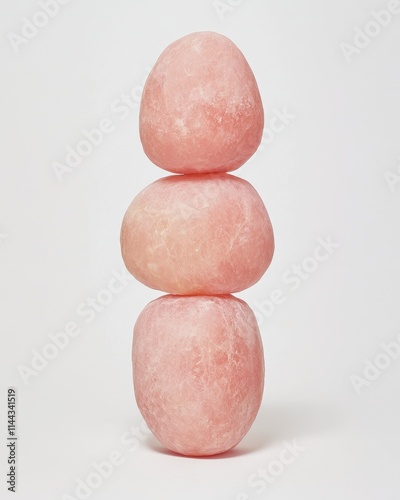 Three stacked pink stones resembling a minimalist sculpture. photo