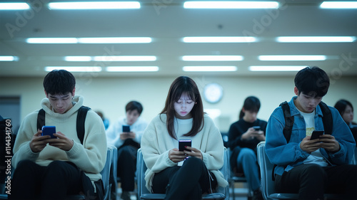 講義を無視してスマホに集中する大学生たち