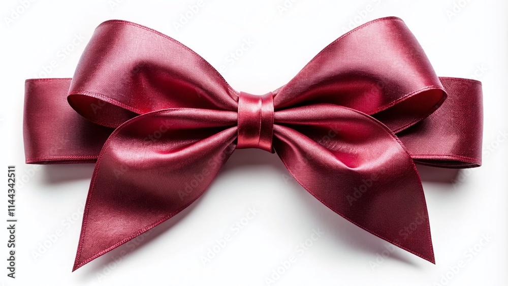 Elegant Maroon Ribbon Bow, White Background, Panoramic Photography, High Resolution Image Elegant Maroon Ribbon Bow, White Background, Panoramic Photography, High Resolution Image