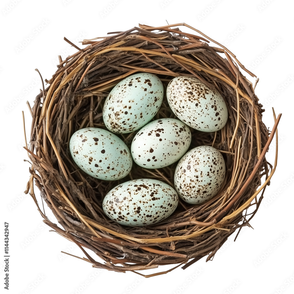 Open bird’s nest with speckled eggs inside isolated on transparent background Open bird’s nest with speckled eggs inside isolated on transparent background
