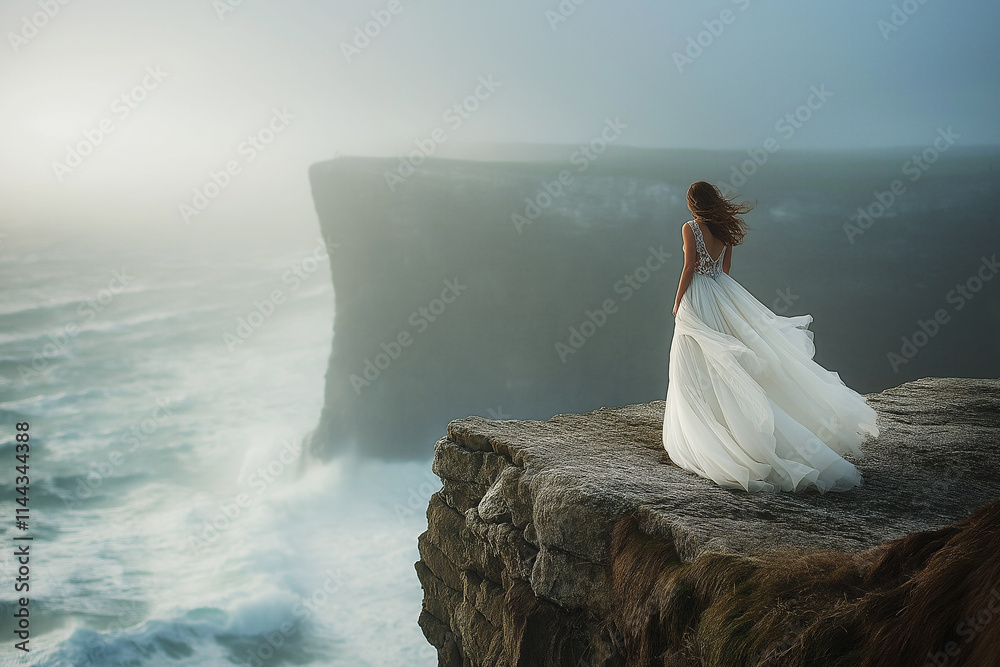 Remote lighthouse wedding at the seaside with breathtaking views and love. Generative AI Remote lighthouse wedding at the seaside with breathtaking views and love. Generative AI