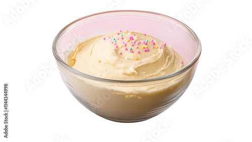 A Mixing Bowl Filled with Delicious Cake Batter Perfect for Baking, Decorating, and Pastry Preparation in Culinary Creations. photo