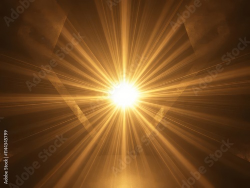 Golden light rays piercing through geometric shapes, creating a radiant, abstract scene, faith, optical, rays