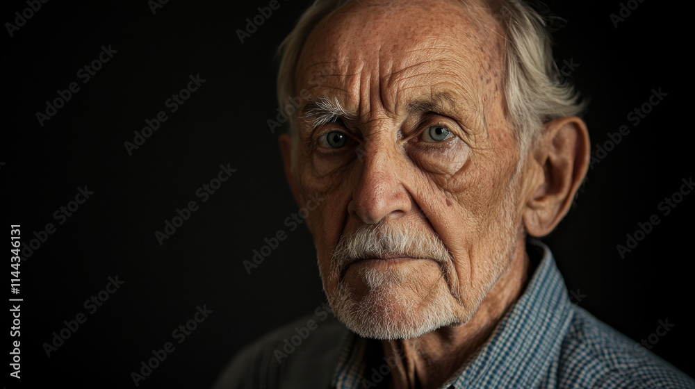 thoughtful elderly man with deep set eyes and gray hair gazes intently, reflecting wisdom and experience. His expression conveys sense of resilience and history thoughtful elderly man with deep set eyes and gray hair gazes intently, reflecting wisdom and experience. His expression conveys sense of resilience and history