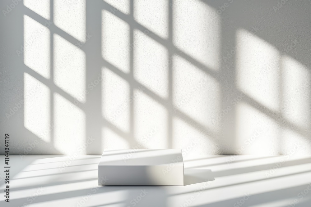Minimalist White Box with Shadow Patterns from Window Grids Minimalist White Box with Shadow Patterns from Window Grids