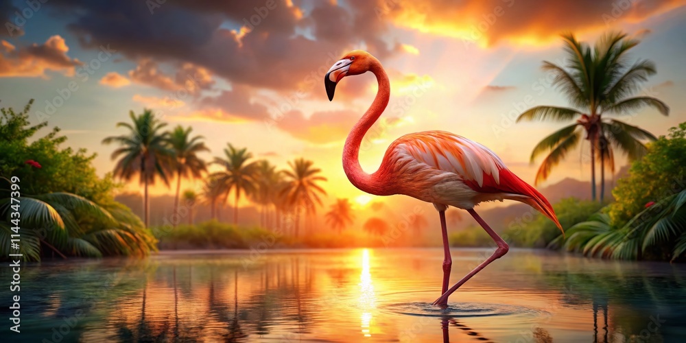 Fototapeta premium Flamingo Backgrounds: Pink Paradise, Tropical Birds, Avian Beauty, Nature Photography, Wildlife Images
