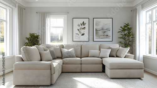 Cozy living room with sectional sofa and decor.