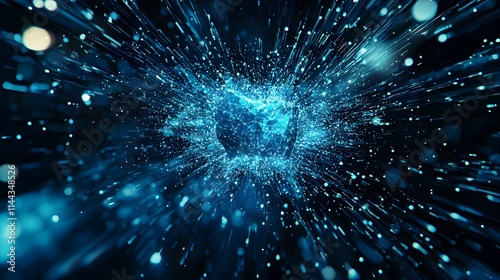 Quantum Technology Explosion in Futuristic Blue