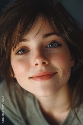 Young woman with a gentle smile, looking at the camera. Her eyes are clear and expressive.