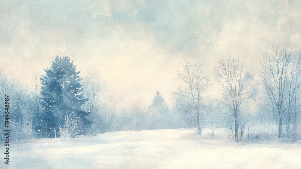 Serene Winter Landscape with Snow and Bare Trees in Soft Light Serene Winter Landscape with Snow and Bare Trees in Soft Light