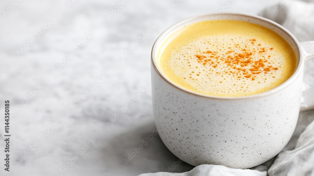 Soothing Turmeric Latte with Immune Boosting Properties against Clean Background with Copy Space
