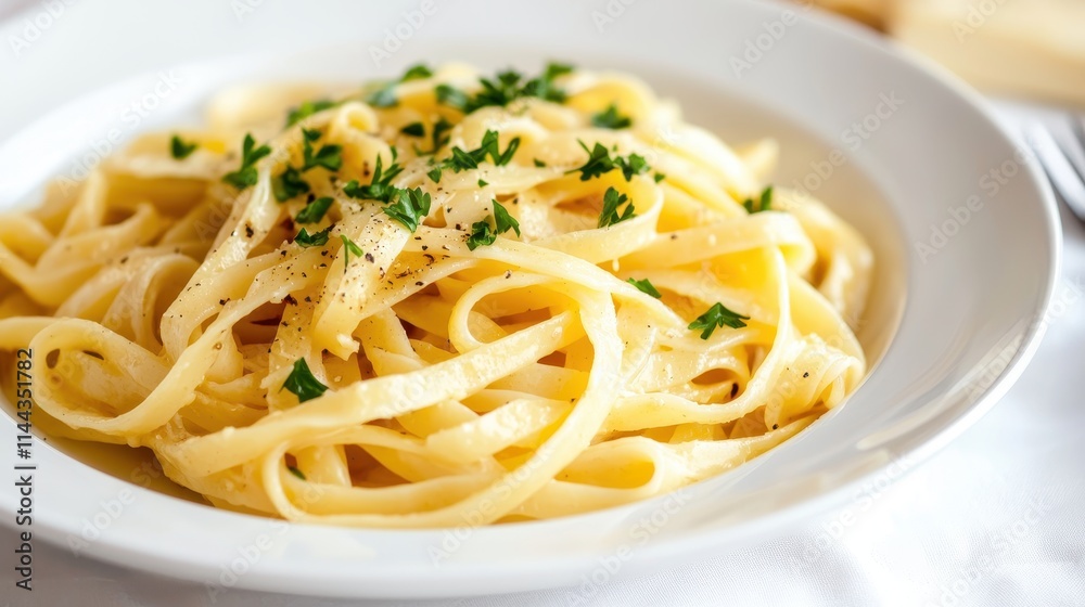 Creamy Linguine Pasta with Fresh Parsley and A Hint of Black Pepper Garnish Creamy Linguine Pasta with Fresh Parsley and A Hint of Black Pepper Garnish
