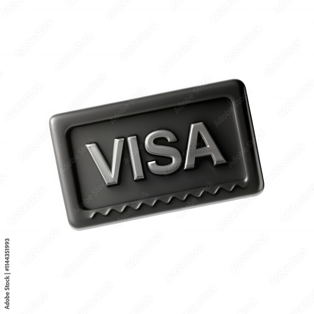 A 3D rendered black Visa card logo, prominently displaying the word 'VISA' in a bold style. Suitable for financial design purposes. A 3D rendered black Visa card logo, prominently displaying the word 'VISA' in a bold style. Suitable for financial design purposes.