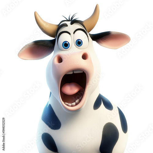 cartoon character surprised cow isolated on transparent white background, png