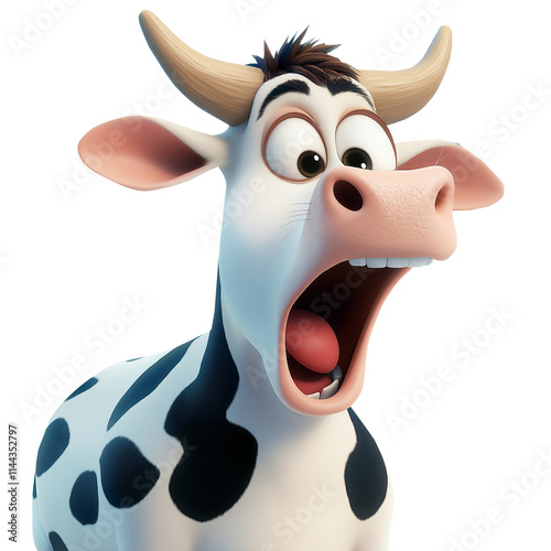 cartoon character surprised cow isolated on transparent white background, png