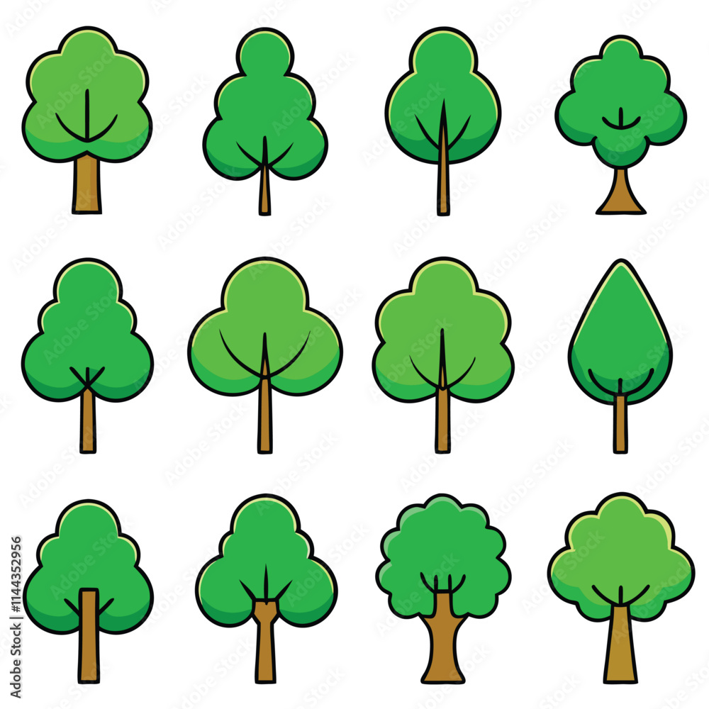 Fototapeta premium A set of natural tree icon vector illustration 