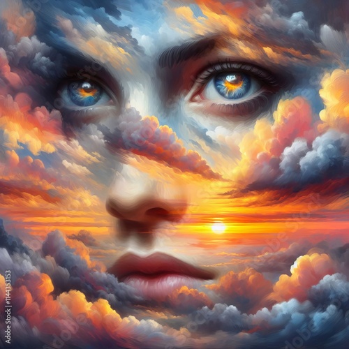 The Painted Sky A woman s face is painted on the clouds with the photo