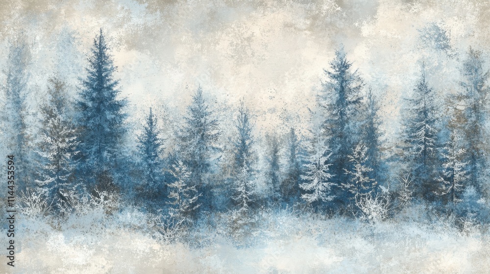 Serene Winter Landscape with Frosted Pine Trees and Soft Hues Serene Winter Landscape with Frosted Pine Trees and Soft Hues