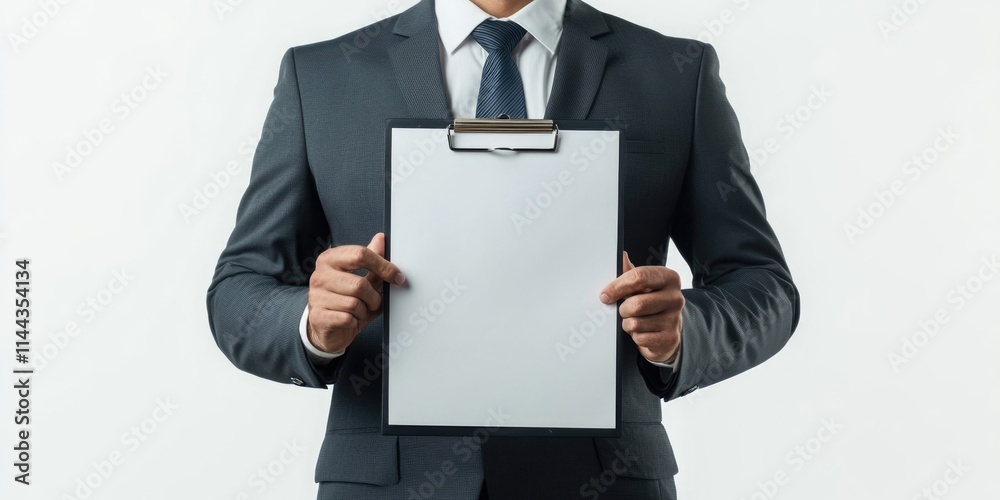 Businessman holding clipboard, ready to take notes or complete a task. Businessman holding clipboard, ready to take notes or complete a task.