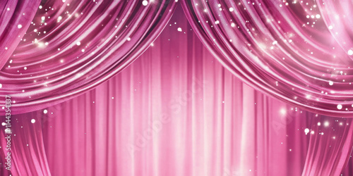 Elegant pink satin curtains with sparkling effects create dreamy backdrop, perfect for events or photo shoots. soft texture and vibrant color enhance any setting