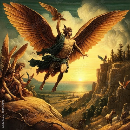 The Flight of Daedalus and Icarus Show the inventor and his son